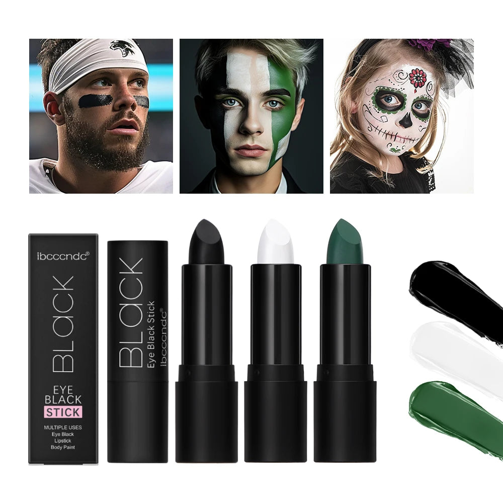 Collage of people with face paint and black eye makeup sticks on a white background