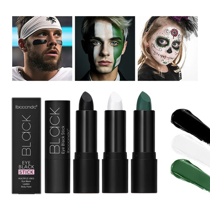 Collage of people with face paint and black eye makeup sticks on a white background