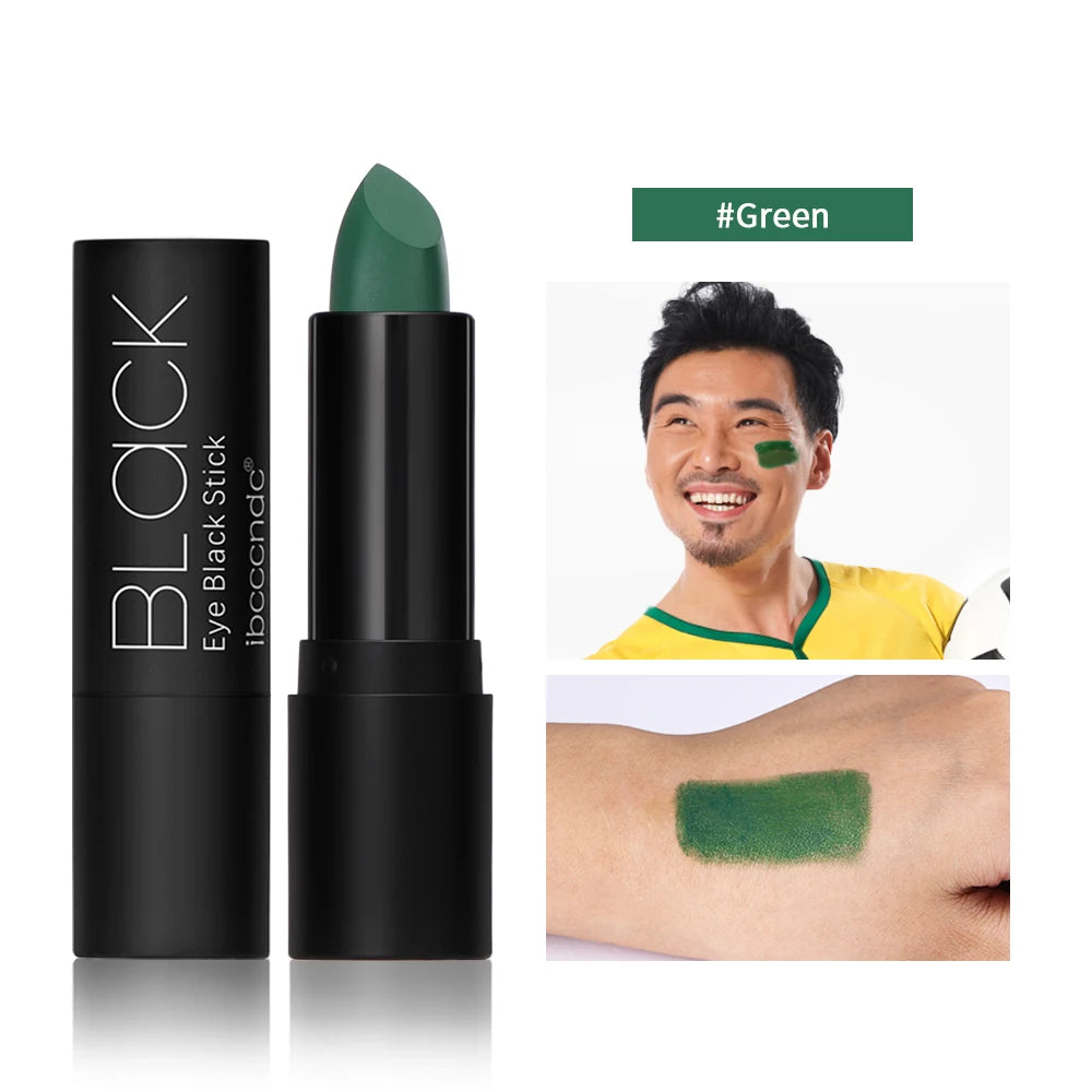 Green lipstick with packaging and application on a white background