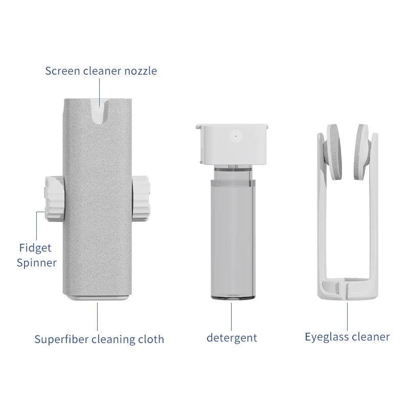 Diagram of a cleaning kit with labeled components on a white background